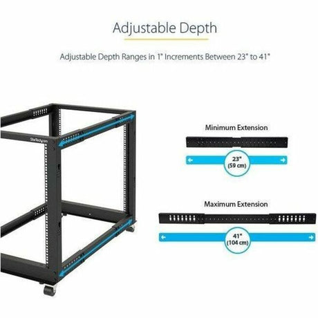 StarTech.com 4-Post 12U Mobile Open Frame Server Rack, 19" Network Rack with Casters, Rolling Rack for Computer/AV/Data/IT Equipment — 4POSTRACK12U