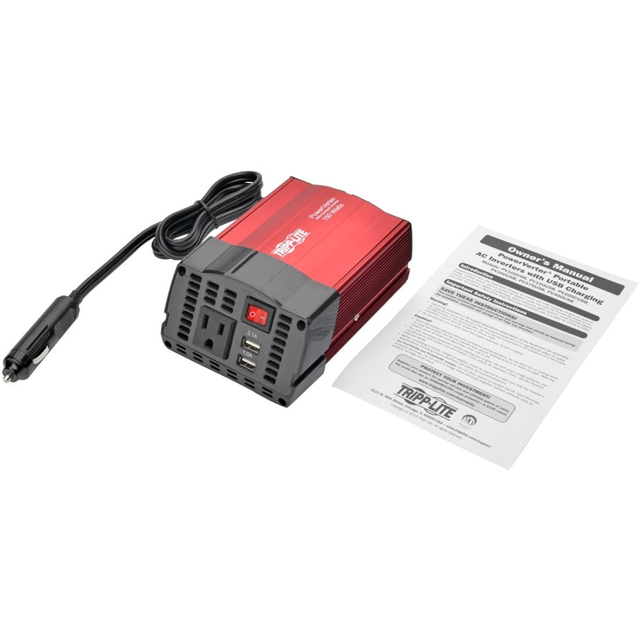 Eaton Tripp Lite Series 150W PowerVerter Ultra-Compact Car Inverter with AC Outlet and 2 USB Charging Ports — PV150USB