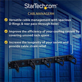 StarTech.com 1U 19" Cable Management Organizer - D Ring Hook Network/Server Rack Cord Manager - Data Center Horizontal Wire Panel — CABLMANAGERH