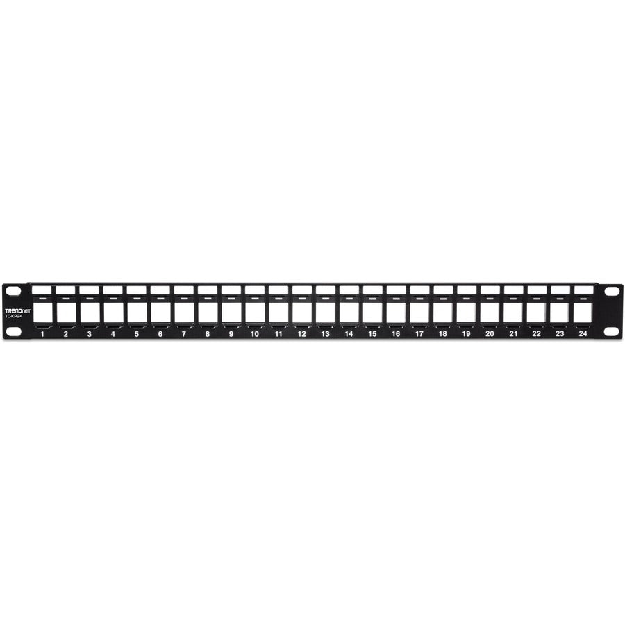 TRENDnet 24-Port Blank Keystone 1U Patch Panel, 1U 19" Metal Rackmount Housing, Recommended With TC-K25C6 & TC-K50C6 Cat6 Keystone Jacks (Sold Separately), Black, TC-KP24