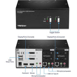 TRENDnet 2-Port Dual Monitor DisplayPort KVM Switch With Audio, 2-Port USB 2.0 Hub, 4K UHD Resolutions Up To 3840 x 2160, Connect Two DisplayPort Monitors, Dual Monitor KVM Switch, Black, TK-240DP