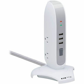 Eaton Tripp Lite Series 5-Outlet Surge Protector Tower, 3x USB Ports (3.1A Shared), 6 ft. Cord, 5-15P Plug, 1200 Joules, White — TLP66USB