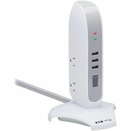 Eaton Tripp Lite Series 5-Outlet Surge Protector Tower, 3x USB Ports (3.1A Shared), 6 ft. Cord, 5-15P Plug, 1200 Joules, White — TLP66USB
