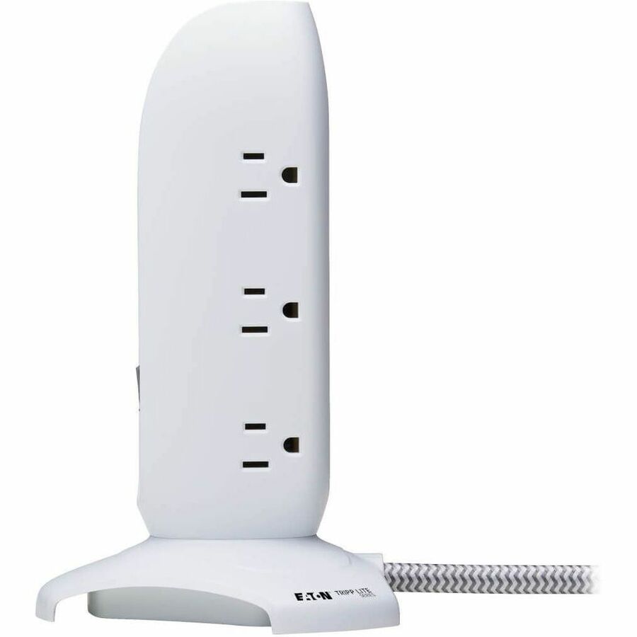 Eaton Tripp Lite Series 5-Outlet Surge Protector Tower, 3x USB Ports (3.1A Shared), 6 ft. Cord, 5-15P Plug, 1200 Joules, White — TLP66USB
