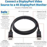 Eaton Tripp Lite Series Safe-IT High-Speed DisplayPort Antibacterial Cable with Latching Connectors (M/M), UHD 4K 60 Hz, 6 ft. (1.83 m) — P580AB-006