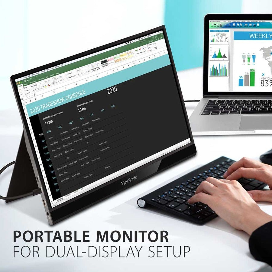 ViewSonic VG1655 15.6 Inch 1080p Portable Monitor with 2 Way Powered 60W USB C, IPS, Eye Care, Dual Speakers, Built-in Stand with Magnetic Cover — VG1655