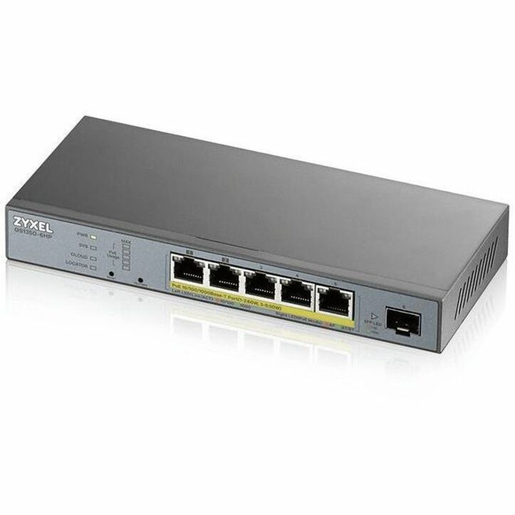 ZYXEL GS1350-6HP 5-Port Gigabit Smart Nebula Cloud Managed PoE Switch | 3 PoE+ / 2 PoE++ Ports at 60W with 1 SFP Uplink — GS1350-6HP
