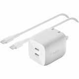 Belkin 45W Portable Dual Port GaN Wall Charger - 2xUSB-C (45W Total) - w/ USB-C to USB-C Cable - Fast Charging - Power Adapter - White — WCH011dq2MWH-B6