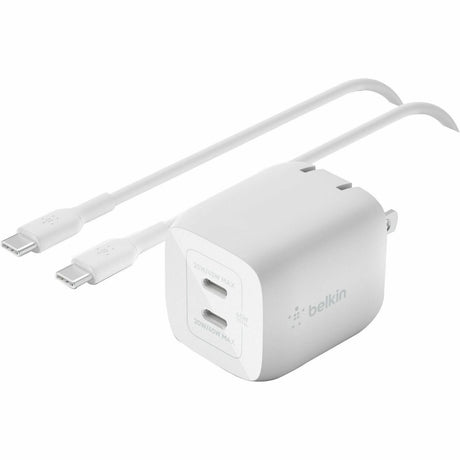 Belkin 45W Portable Dual Port GaN Wall Charger - 2xUSB-C (45W Total) - w/ USB-C to USB-C Cable - Fast Charging - Power Adapter - White — WCH011dq2MWH-B6