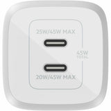 Belkin 45W Portable Dual Port GaN Wall Charger - 2xUSB-C (45W Total) - w/ USB-C to USB-C Cable - Fast Charging - Power Adapter - White — WCH011dq2MWH-B6