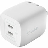 Belkin 45W Portable Dual Port GaN Wall Charger - 2xUSB-C (45W Total) - w/ USB-C to USB-C Cable - Fast Charging - Power Adapter - White — WCH011dq2MWH-B6