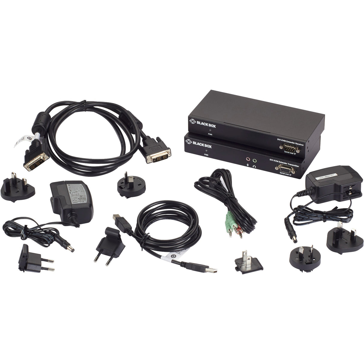 Black Box KVX Series KVM Extender Kit over CATx - DVI-D, USB 2.0, Serial, Audio, Local Video — KVXLCF-100-R2