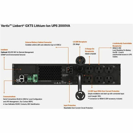 Vertiv Liebert GXT5 Lithium-Ion Online UPS 2000VA/1800W 120V Tower/Rack UPS — GXT5LI-2000LVRT2UXL