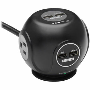 Eaton Tripp Lite Series Safe-IT 3-Outlet Spherical Surge Protector, 5-15R Outlets, 4 USB Charging Ports, 8 ft. (2.4 m) Cord, Antimicrobial Protection — TLP38UAM