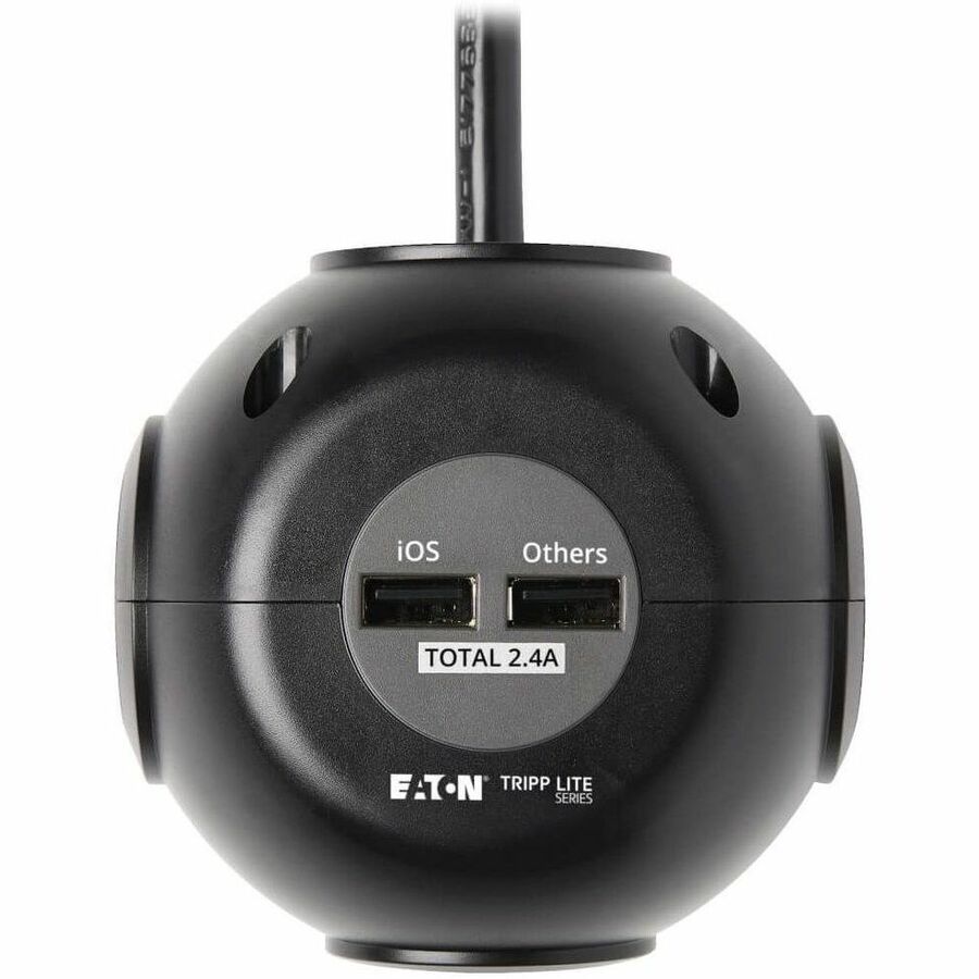 Eaton Tripp Lite Series Safe-IT 3-Outlet Spherical Surge Protector, 5-15R Outlets, 4 USB Charging Ports, 8 ft. (2.4 m) Cord, Antimicrobial Protection — TLP38UAM