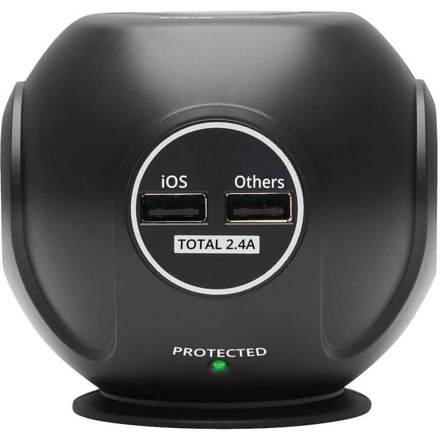 Eaton Tripp Lite Series Safe-IT 3-Outlet Spherical Surge Protector, 5-15R Outlets, 4 USB Charging Ports, 8 ft. (2.4 m) Cord, Antimicrobial Protection — TLP38UAM