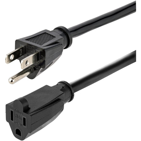 StarTech.com 15ft (4.5m) Heavy Duty Extension Cord, NEMA5-15P to NEMA5-15R Black Extension Cord, 15A 125V, 14AWG, Heavy Gauge Power Cable — HX-15F-POWER-CORD