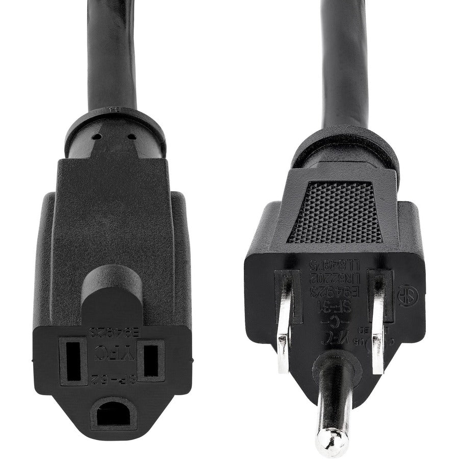 StarTech.com 15ft (4.5m) Heavy Duty Extension Cord, NEMA5-15P to NEMA5-15R Black Extension Cord, 15A 125V, 14AWG, Heavy Gauge Power Cable — HX-15F-POWER-CORD