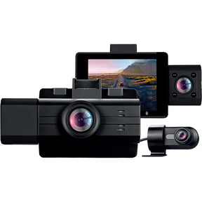 myGEKOgear by Adesso Scout Pro 2K 3-Channel Dash Cam Surveillance Edition with Front View, Cabin View, Rear View, APP for Instant Video Access, Wide Angle View, 32GB SD Card Included, G-Sensor, ODB2 Cable for Toolless 24/7 Surveillance — GOSP32G
