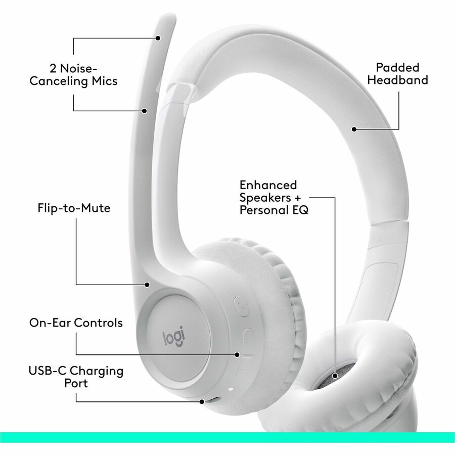 Logitech Zone 300 Wireless Bluetooth Headset With Noise-Canceling Microphone, Compatible with Windows, Mac, Chrome, Linux, iOS, iPadOS, Android - Off-white — 981-001416