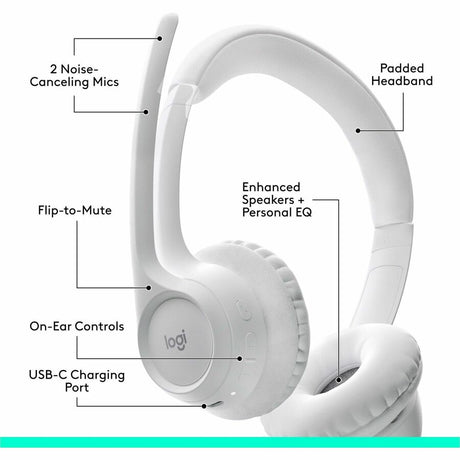 Logitech Zone 300 Wireless Bluetooth Headset With Noise-Canceling Microphone, Compatible with Windows, Mac, Chrome, Linux, iOS, iPadOS, Android - Off-white — 981-001416