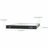 APC Smart-UPS, Line Interactive, 1000 VA, LCD, Rackmount 1U, 120V, 4x NEMA 5-15R outlet, USB, AVR, Short Depth — SMT1000RM1U