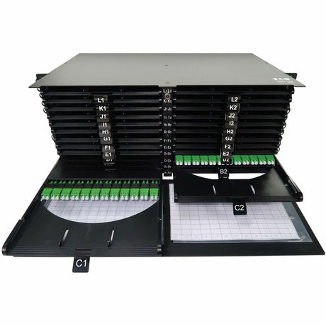 Eaton Tripp Lite Series High-Density Panel Fiber Splice Enclosure - 24 Splicing Cassettes, 576 LC/APC SM 0.9 mm, 1.5 m Pigtail, 4U Rack — N600P-576A-24