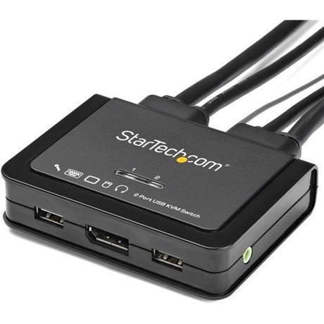 StarTech.com 2 Port DisplayPort KVM Switch - 4K 60Hz - UHD DP 1.2 USB KVM Switch w/ 4ft Cables & Audio - Bus Powered & Remote Switching — SV211DPUA4K