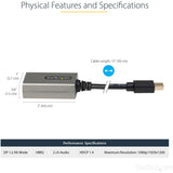 StarTech.com Mini DisplayPort to HDMI Adapter, mDP to HDMI Adapter Dongle, 1080p, Mini DP 1.2 to HDMI Video Converter, 12" Long Cable — MDP2HDEC