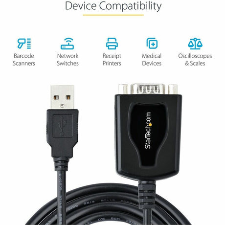 StarTech.com 3ft (1m) USB to Serial Cable with COM Port Retention, DB9 Male RS232 to USB Converter, USB to Serial Adapter, Prolific IC — 1P3FPC-USB-SERIAL