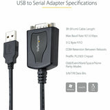 StarTech.com 3ft (1m) USB to Serial Cable with COM Port Retention, DB9 Male RS232 to USB Converter, USB to Serial Adapter, Prolific IC — 1P3FPC-USB-SERIAL