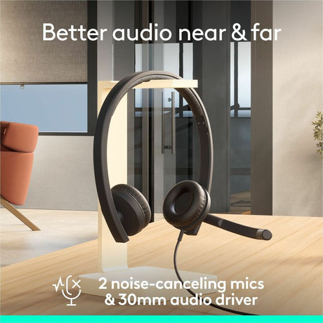 Logitech H570e USB Wired Stereo Headset, USB-A, Noise-Canceling Mics, Inline Controls, Certified for Microsoft Teams, Black — 981-001428