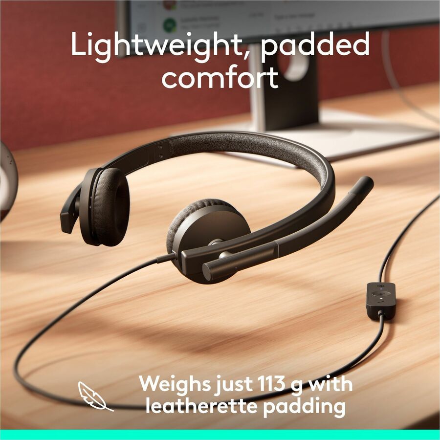 Logitech H570e USB Wired Stereo Headset, USB-A, Noise-Canceling Mics, Inline Controls, Certified for Microsoft Teams, Black — 981-001428