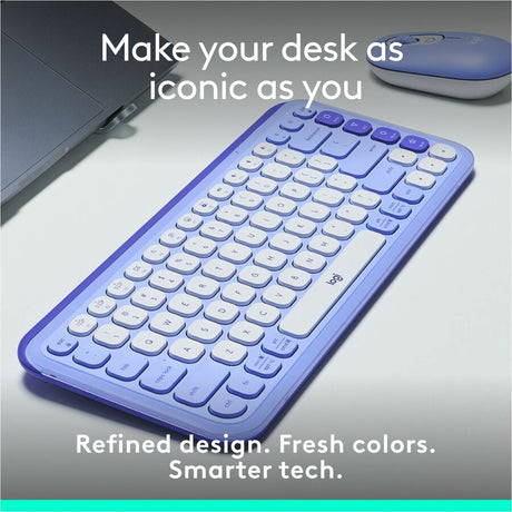 Logitech POP ICON KEYS Wireless Bluetooth Keyboard, Comfortable Typing, Programmable Keys, Easy-Switch Between up to 3 Devices (Lilac & Off-white) — 920-013050