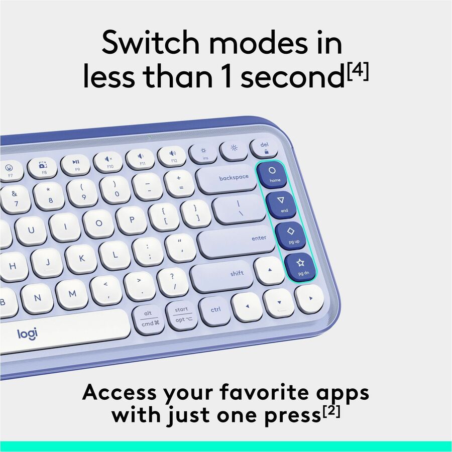 Logitech POP ICON KEYS Wireless Bluetooth Keyboard, Comfortable Typing, Programmable Keys, Easy-Switch Between up to 3 Devices (Lilac & Off-white) — 920-013050