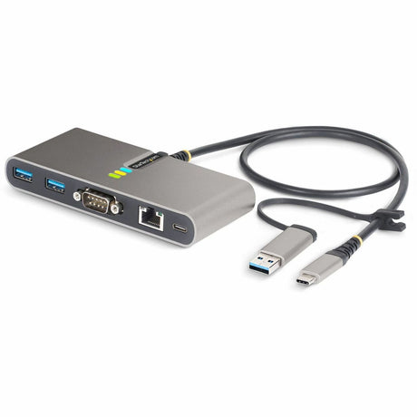 StarTech.com 2-Port USB-C Hub with Gb Ethernet and RS232 FTDI Serial, Attached USB-C to USB-A Dongle, 100W PD Pass-Through, 2x USB-A 5Gbps — 5G2A1SGBB-USB-C-HUB