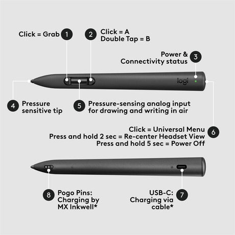 Logitech MX Ink Mixed-Reality (MR) Stylus, wireless pen controller, high precision and pressure sensitive, for Meta Quest 2, Meta Quest 3, Meta Quest 3S — 914-000085