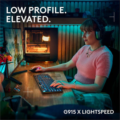 Logitech G915 X LIGHTSPEED Low-Profile Wireless Gaming Keyboard, Double-Shot PBT Keycaps, Fully Programmable Keys, RGB Backlighting, Sleek Aluminum Finishing, GL Blue Clicky Switches - PC/Mac — 920-012704