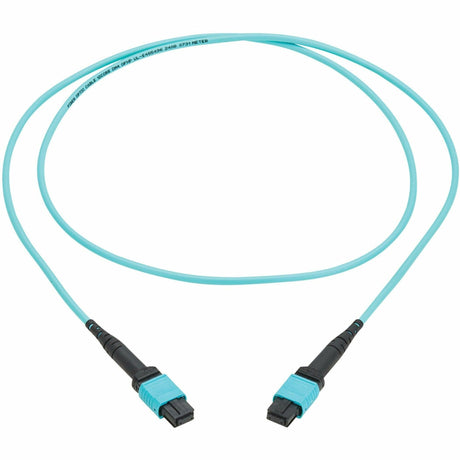 Eaton Tripp Lite Series 100G Multimode 50/125 OM4 Fiber Optic Cable (12F MPO/MPO-PC F/F), Type-A Polarity, OFNP, Aqua, 1 m (3.3 ft.), TAA — N845A-01M-12TAA