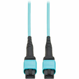 Eaton Tripp Lite Series 100G Multimode 50/125 OM4 Fiber Optic Cable (12F MPO/MPO-PC F/F), Type-A Polarity, OFNP, Aqua, 1 m (3.3 ft.), TAA — N845A-01M-12TAA