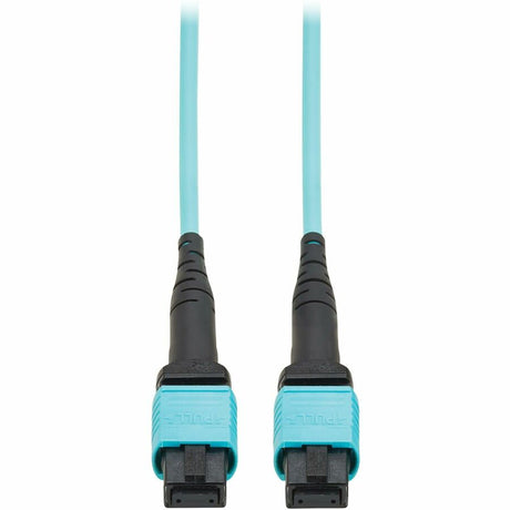 Eaton Tripp Lite Series 100G Multimode 50/125 OM4 Fiber Optic Cable (12F MPO/MPO-PC F/F), Type-A Polarity, OFNP, Aqua, 1 m (3.3 ft.), TAA — N845A-01M-12TAA