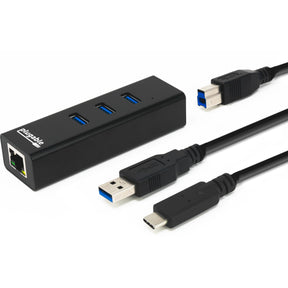 Plugable USB Hub with Ethernet, 3 port USB 3.0 Bus Powered Hub with Gigabit Ethernet — USB3-HUB3ME