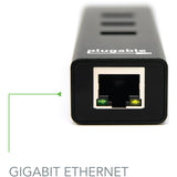Plugable USB Hub with Ethernet, 3 port USB 3.0 Bus Powered Hub with Gigabit Ethernet — USB3-HUB3ME