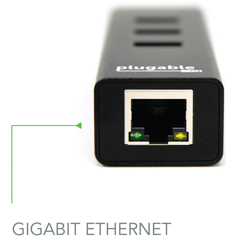 Plugable USB Hub with Ethernet, 3 port USB 3.0 Bus Powered Hub with Gigabit Ethernet — USB3-HUB3ME