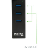 Plugable USB Hub with Ethernet, 3 port USB 3.0 Bus Powered Hub with Gigabit Ethernet — USB3-HUB3ME