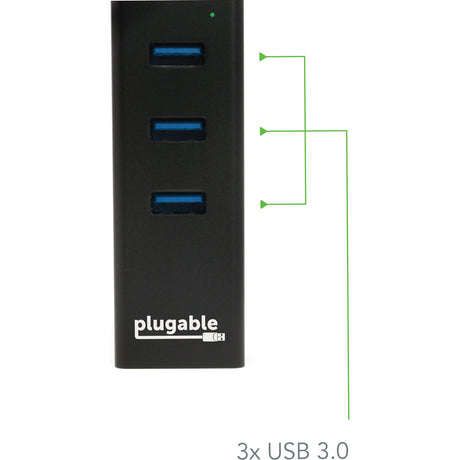 Plugable USB Hub with Ethernet, 3 port USB 3.0 Bus Powered Hub with Gigabit Ethernet — USB3-HUB3ME