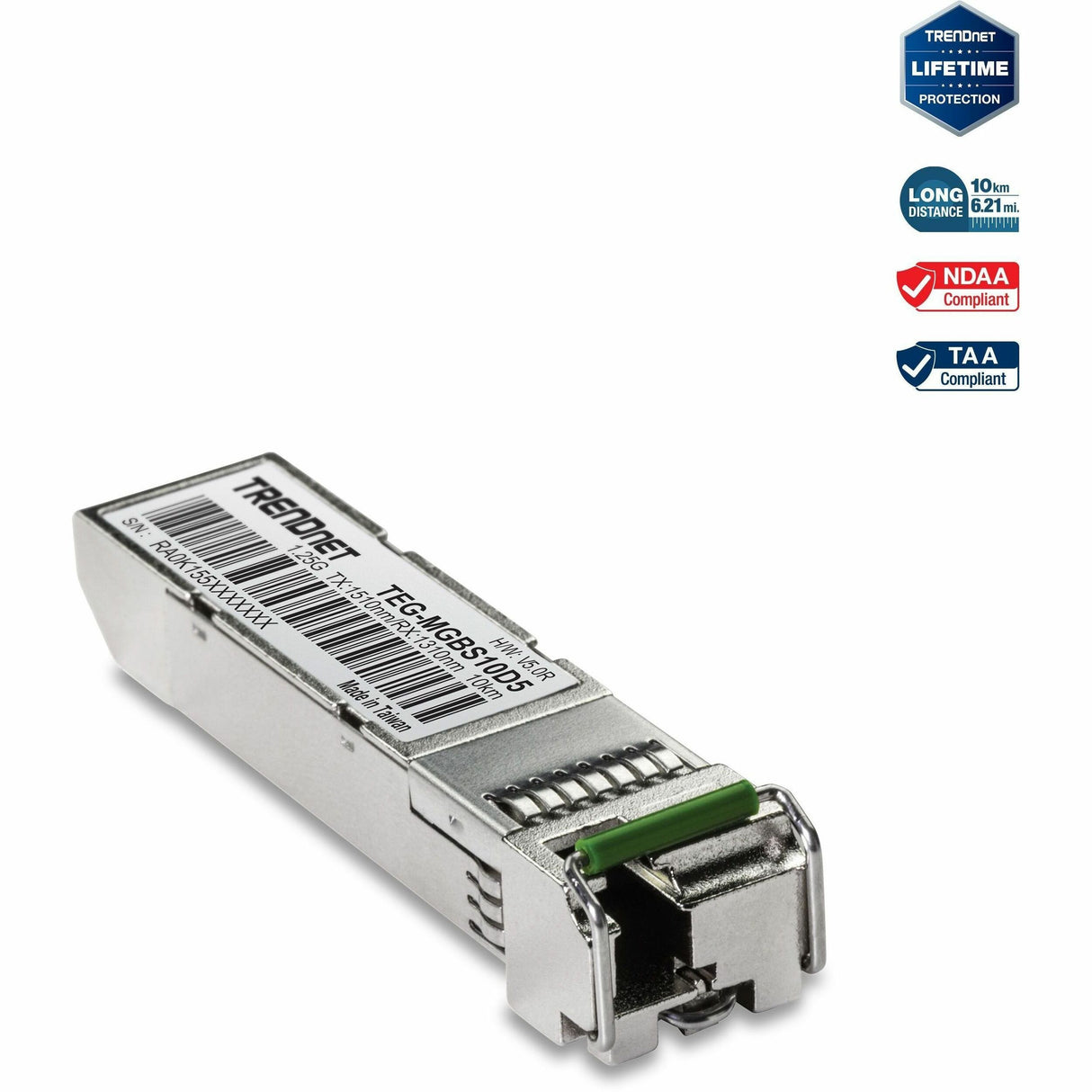 TRENDnet SFP to RJ45 Dual Wavelength Single-Mode LC Module; TEG-MGBS10D5; Must Pair with TEG-MGBS10D3 or a Compatible Module; Up to 10 km (6.2 Miles); Compatible with Standard SFP; Lifetime Protection — TEG-MGBS10D5
