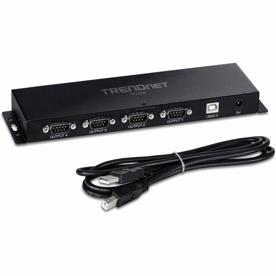TRENDnet TU-S4, 4-Port USB to Serial RS232 Hub, Black — TU-S4