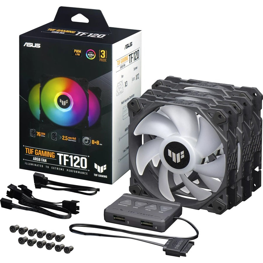 TUF Gaming TF120 ARGB Fan - Triple Fan Kit with ARGB Controller - 3 Pack — TUFGAMINGTF120ARGB3IN1Fan