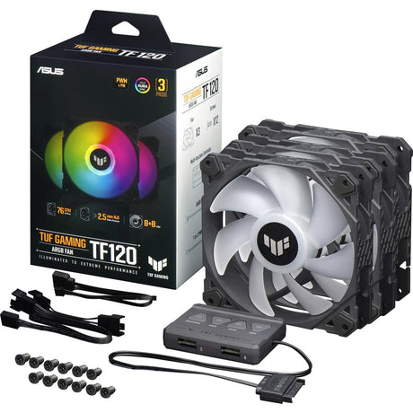 TUF Gaming TF120 ARGB Fan - Triple Fan Kit with ARGB Controller - 3 Pack — TUFGAMINGTF120ARGB3IN1Fan
